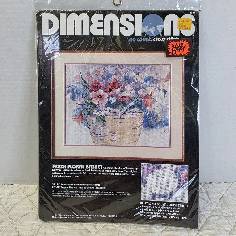 Fresh Floral Basket 1987 Dimensions No Count Cross Stitch Kit 3635